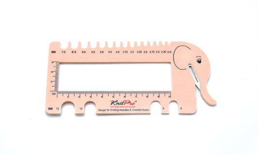 Needle gauge w/yarn cutter - Pink elephant